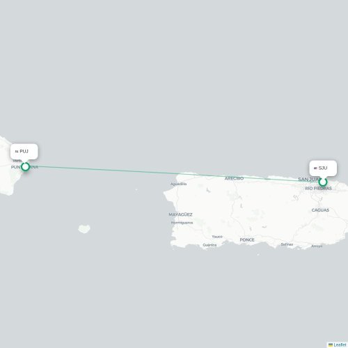 Mapa de vuelo directo San Juan - Punta Cana