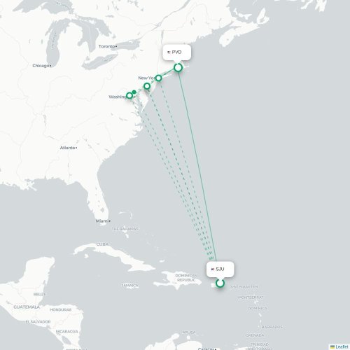 Mapa lotu bezpośredniego San Juan – Providence