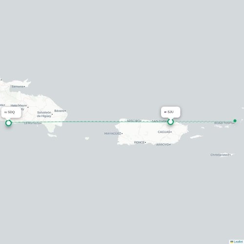 Mapa de vuelo directo San Juan - Santo Domingo