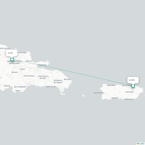 Mapa de vuelo directo San Juan - Santiago de los Caballeros