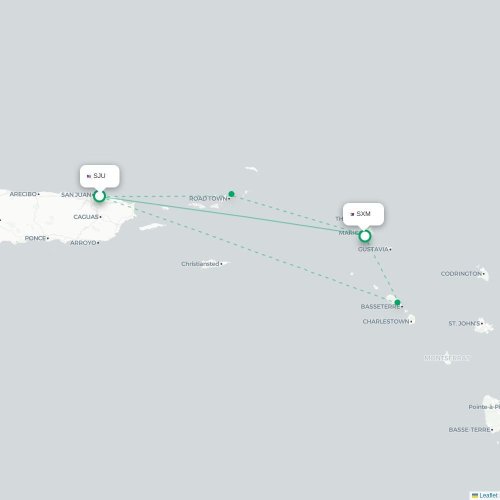 Mapa de vuelo directo San Juan - Simpson Bay