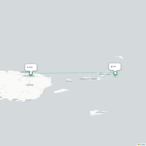 Mapa de vuelo directo San Juan - Virgen Gorda