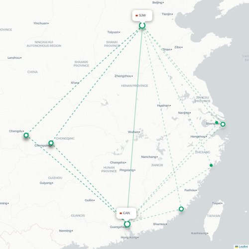 Mapa lotu bezpośredniego Shijiazhuang – Kanton
