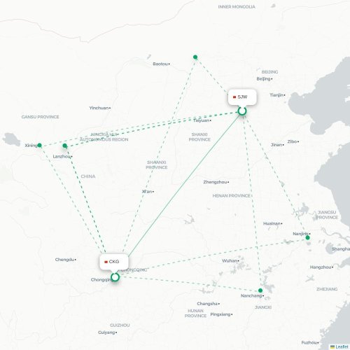 Mapa lotu bezpośredniego Shijiazhuang – Chongqing