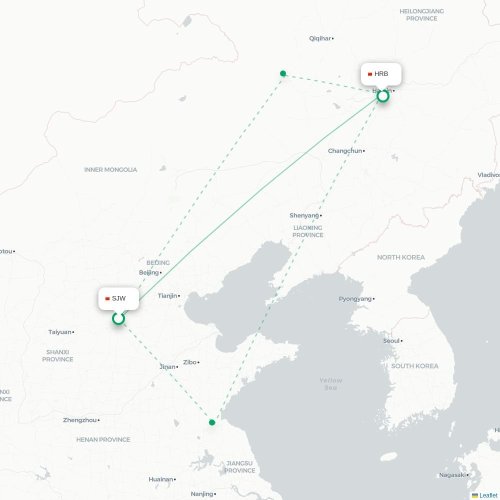 Mapa de vuelo directo Shijiazhuang - Harbin