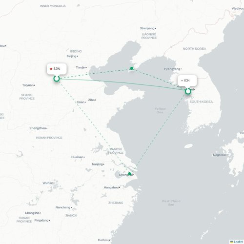 Mapa lotu bezpośredniego Shijiazhuang – Inczhon