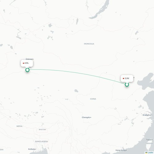 Mapa lotu bezpośredniego Shijiazhuang – Bayingolin