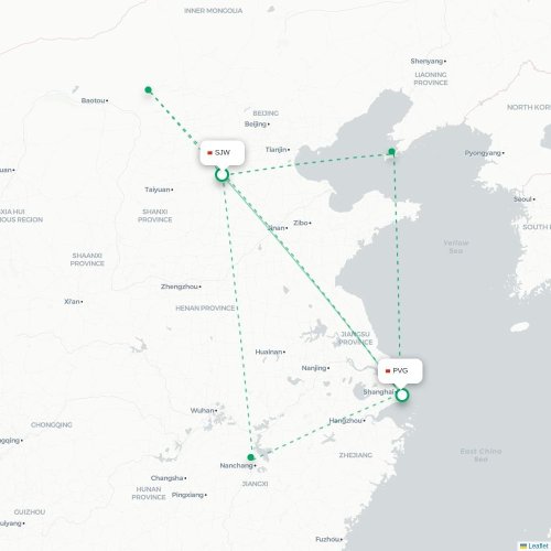 Mapa lotu bezpośredniego Shijiazhuang – Szanghaj