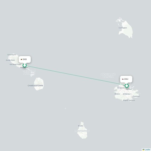 Mapa de vuelo directo Basseterre - Saint John's