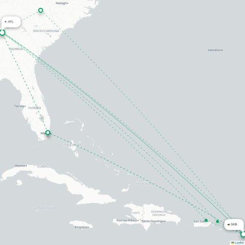 Mapa de vuelo directo Basseterre - Atlanta