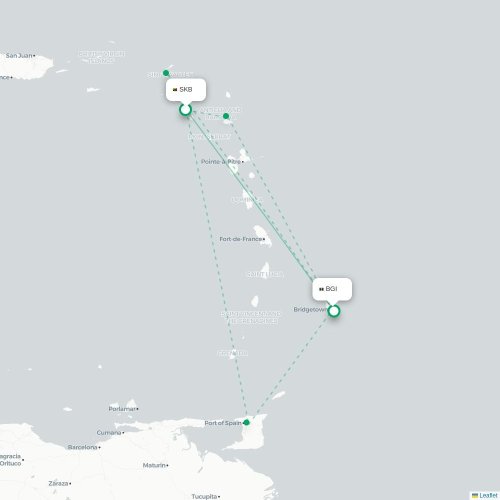 Mapa de vuelo directo Basseterre - Bridgetown