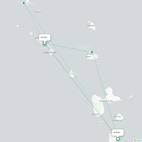 Mapa de vuelo directo Basseterre - Roseau