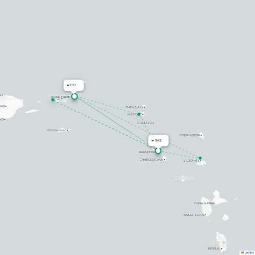 Mapa de vuelo directo Basseterre - Road Town