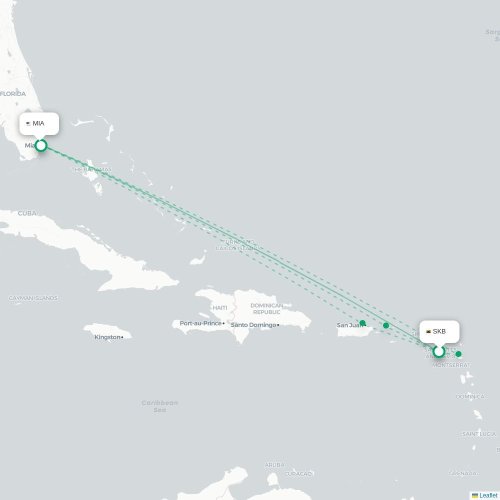 Mapa de vuelo directo Basseterre - Miami