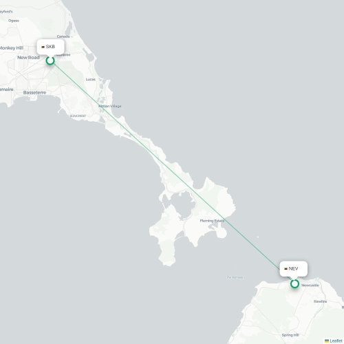 Mapa de vuelo directo Basseterre - Newcastle