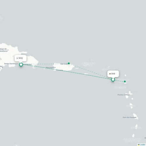 Mapa de vuelo directo Basseterre - Santo Domingo