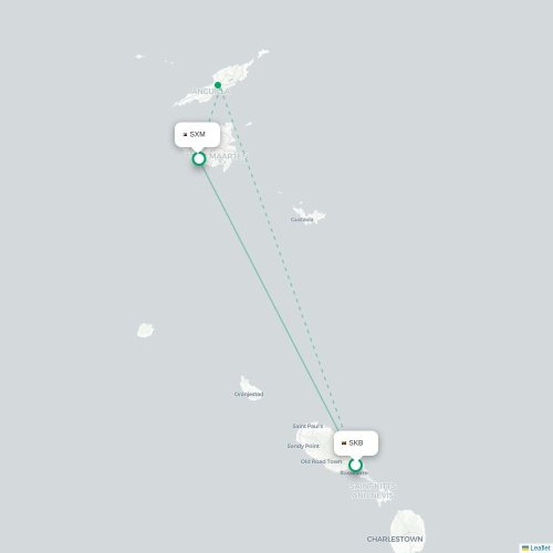 Mapa de vuelo directo Basseterre - Simpson Bay