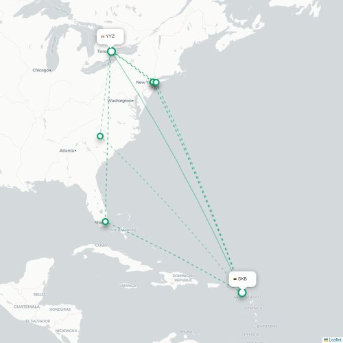 Mapa de vuelo directo Basseterre - Toronto