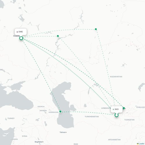 Mapa lotu bezpośredniego Samarkanda – Moskwa