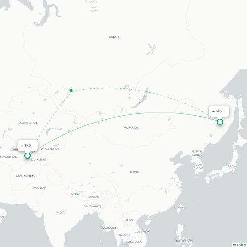 Mapa lotu bezpośredniego Samarkanda – Chabarowsk