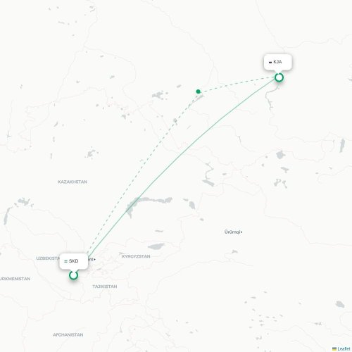 Mapa de vuelo directo Samarkanda - Krasnoyarsk