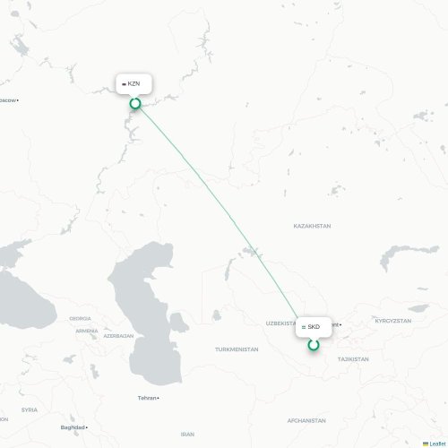Mapa lotu bezpośredniego Samarkanda – Kazań