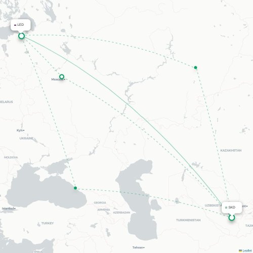 Mapa lotu bezpośredniego Samarkanda – Sankt Petersburg