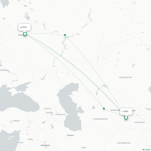 Mapa lotu bezpośredniego Samarkanda – Moskwa