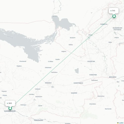 Mapa de vuelo directo Samarkanda - Taskent
