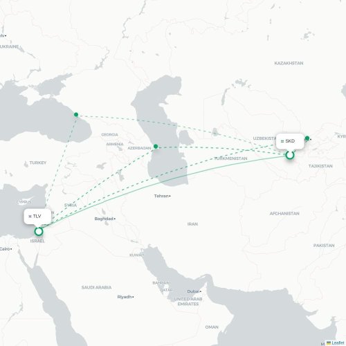 Mapa lotu bezpośredniego Samarkanda – Tel Awiw