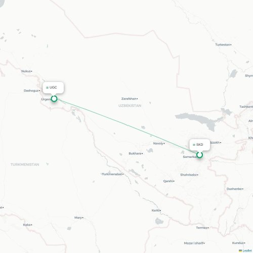Mapa de vuelo directo Samarkanda - Urgench