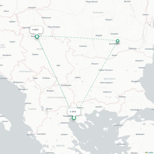 Mapa de vuelo directo Salónica - Belgrado
