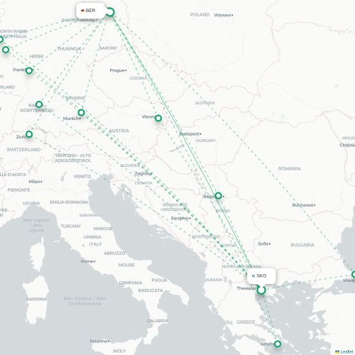 Mapa de vuelo directo Salónica - Berlín