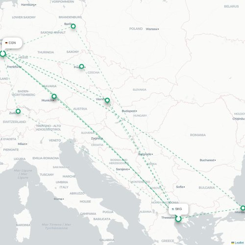 Mapa de vuelo directo Salónica - Colonia