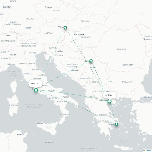 Mapa de vuelo directo Salónica - Roma