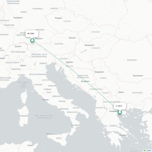 Mapa de vuelo directo Salónica - Memmingen