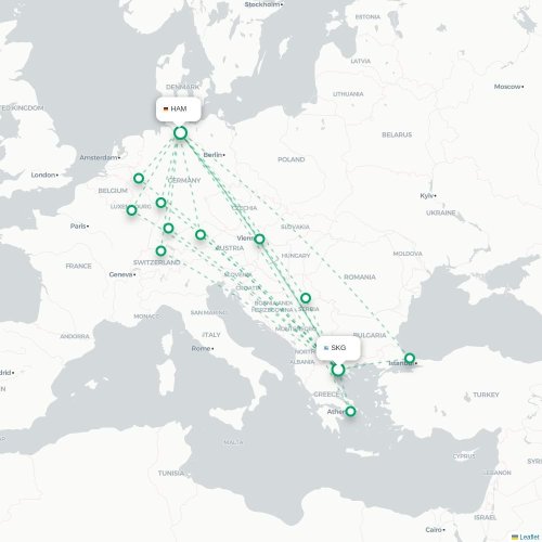 Mapa de vuelo directo Salónica - Hamburgo