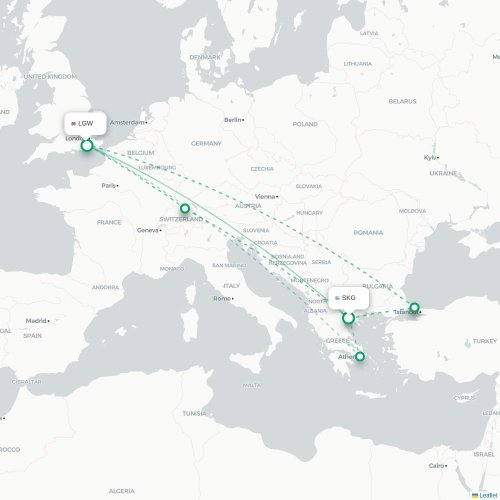 Mapa de vuelo directo Salónica - Londres