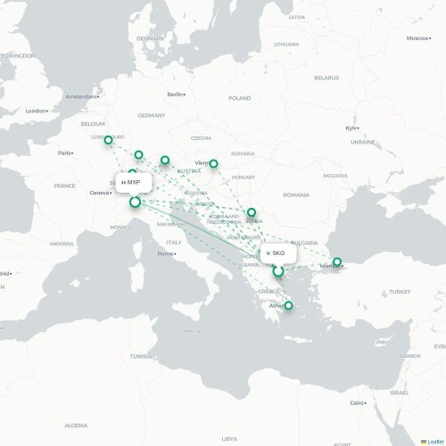 Mapa de vuelo directo Salónica - Milán