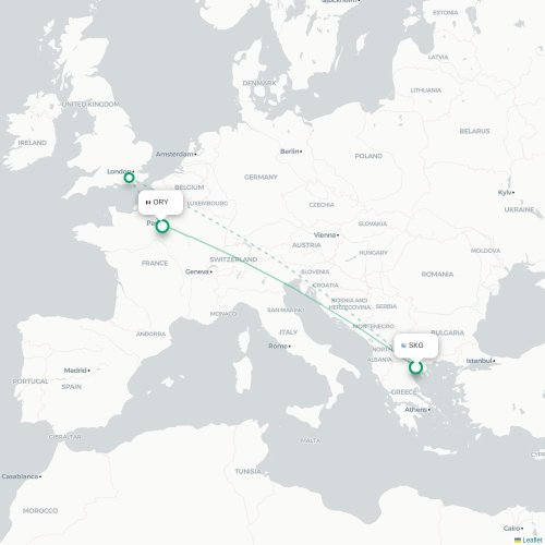 Mapa de vuelo directo Salónica - París