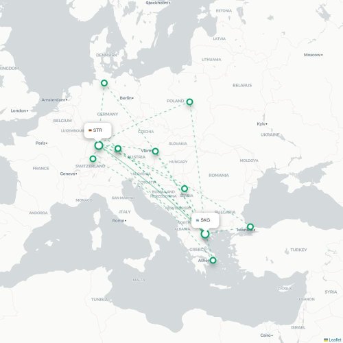 Mapa de vuelo directo Salónica - Stuttgart