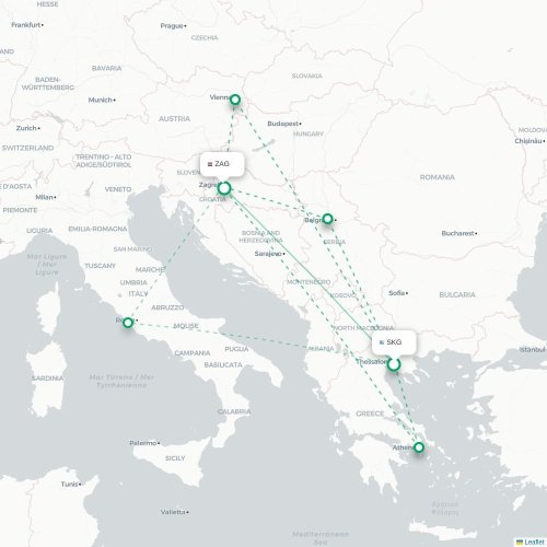 Mapa lotu bezpośredniego Saloniki – Zagrzeb