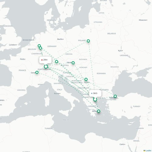 Mapa de vuelo directo Salónica - Zúrich