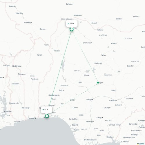 Mapa de vuelo directo Sokoto - Lagos