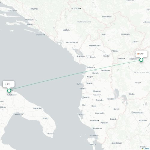 Skopje - Bari karta över direktflyg
