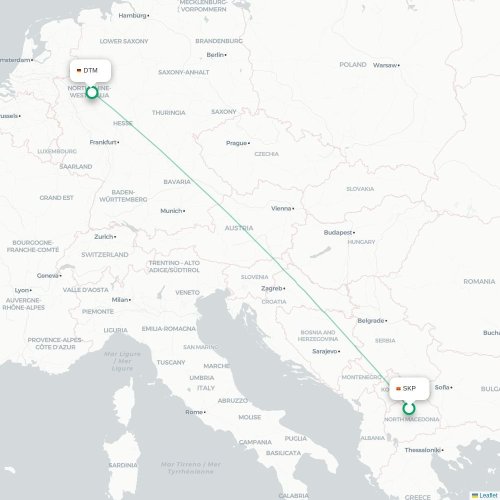 Skopje - Dortmund karta över direktflyg
