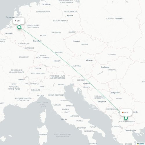 Skopje - Eindhoven karta över direktflyg