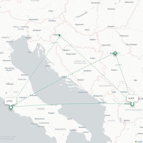 Skopje - Rom karta över direktflyg