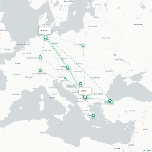 Skopje - Hamburg karta över direktflyg
