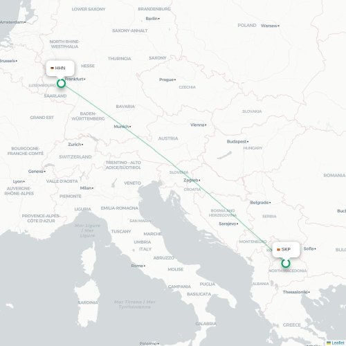 Skopje - Hahn karta över direktflyg